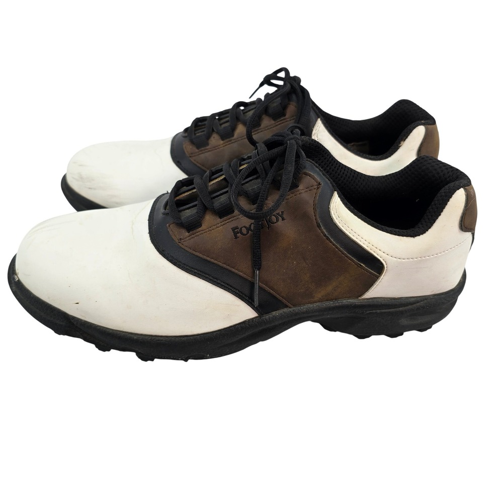 FootJoy GreenJoys Mens 12 M Golf Shoes White Brown Black Spiked 45516